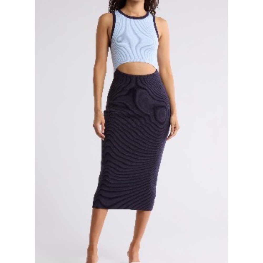 Lush Light Blue and Navy Textured Midi Dress